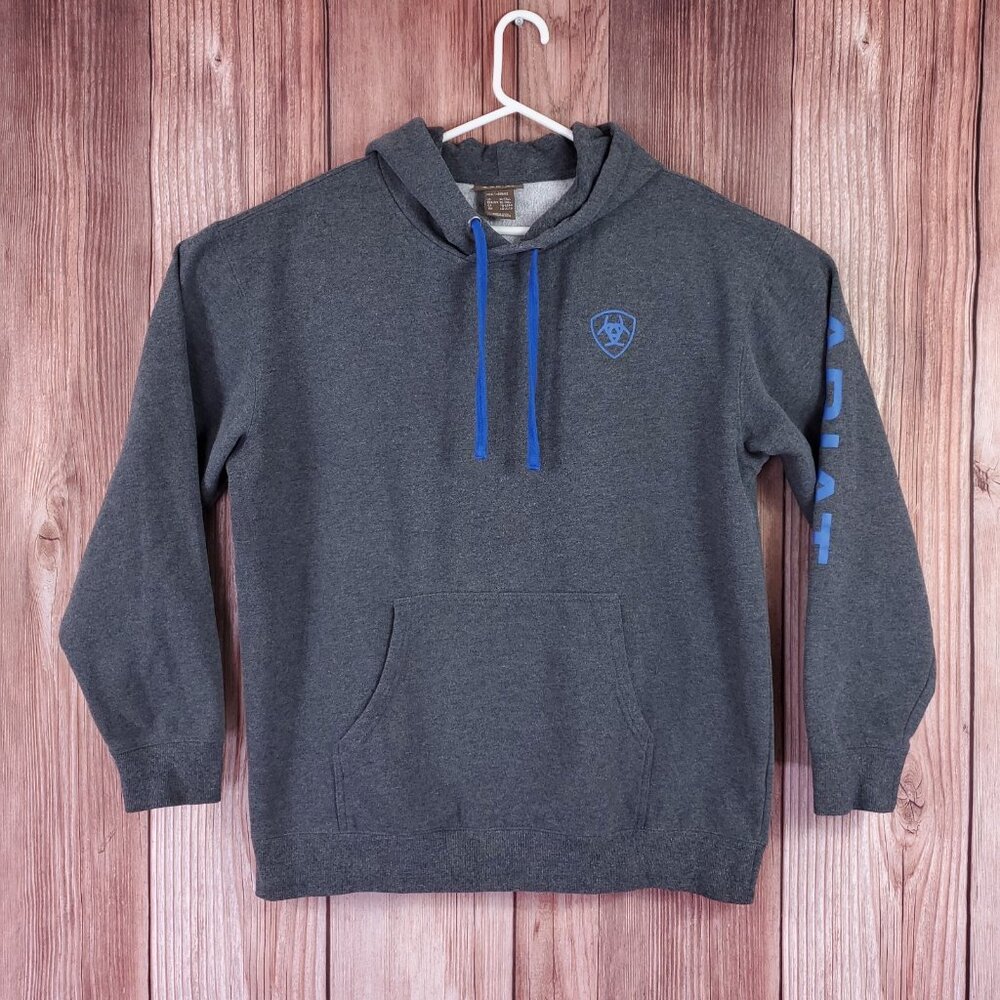 Ariat Logo Hood Mens XL Fleece Lined Screen Print Hoodie Kangaroo Pocket Gray